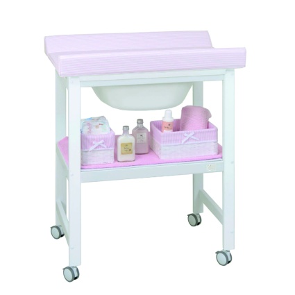 mueble bañera cambiador 1 estante blanco rayas rosa